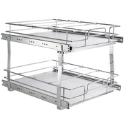 2 Tier 20"Wx21"Dx15"H Pull Out Cabinet Organizer, Heavy Duty Slide Out Pantry Shelves, Steel Roll Out V952-HGS220W21D15HSW3PV0