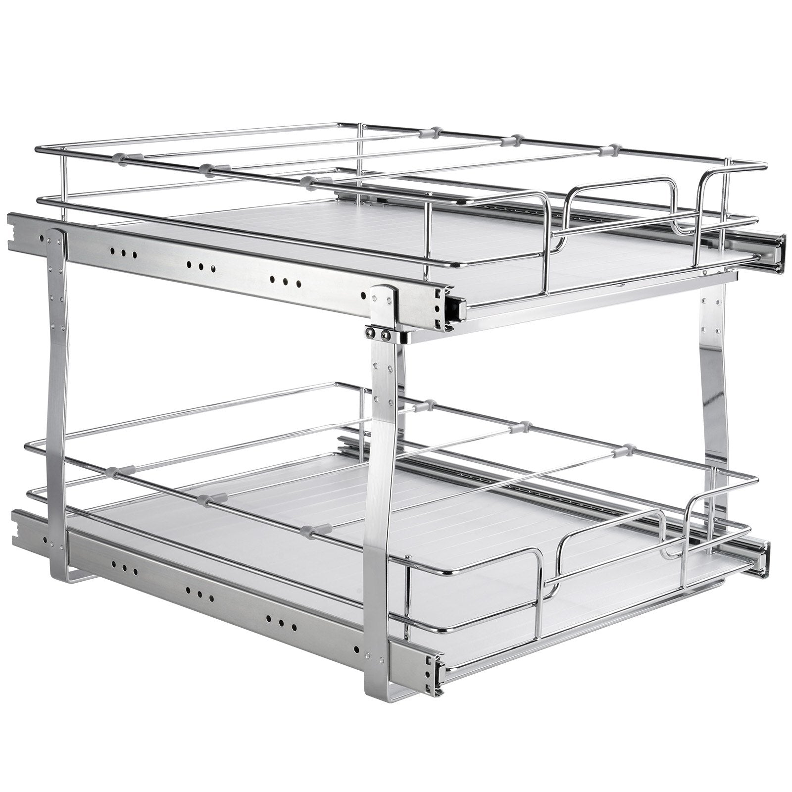 2 Tier 20"Wx21"Dx15"H Pull Out Cabinet Organizer, Heavy Duty Slide Out Pantry Shelves, Steel Roll Out V952-HGS220W21D15HSW3PV0
