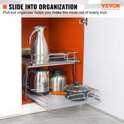 2 Tier 20"Wx21"Dx15"H Pull Out Cabinet Organizer, Heavy Duty Slide Out Pantry Shelves, Steel Roll Out V952-HGS220W21D15HSW3PV0