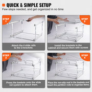 2 Tier 20"Wx21"Dx15"H Pull Out Cabinet Organizer, Heavy Duty Slide Out Pantry Shelves, Steel Roll Out V952-HGS220W21D15HSW3PV0