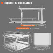 2 Tier 20"Wx21"Dx15"H Pull Out Cabinet Organizer, Heavy Duty Slide Out Pantry Shelves, Steel Roll Out V952-HGS220W21D15HSW3PV0