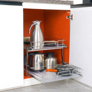2 Tier 20"Wx21"Dx15"H Pull Out Cabinet Organizer, Heavy Duty Slide Out Pantry Shelves, Steel Roll Out V952-HGS220W21D15HSW3PV0