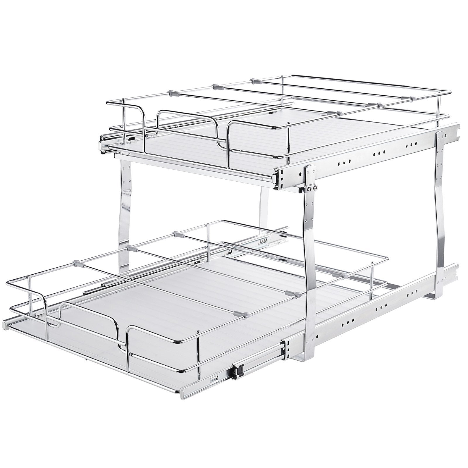 2 Tier 20"Wx21"Dx15"H Pull Out Cabinet Organizer, Heavy Duty Slide Out Pantry Shelves, Steel Roll Out V952-HGS220W21D15HSW3PV0