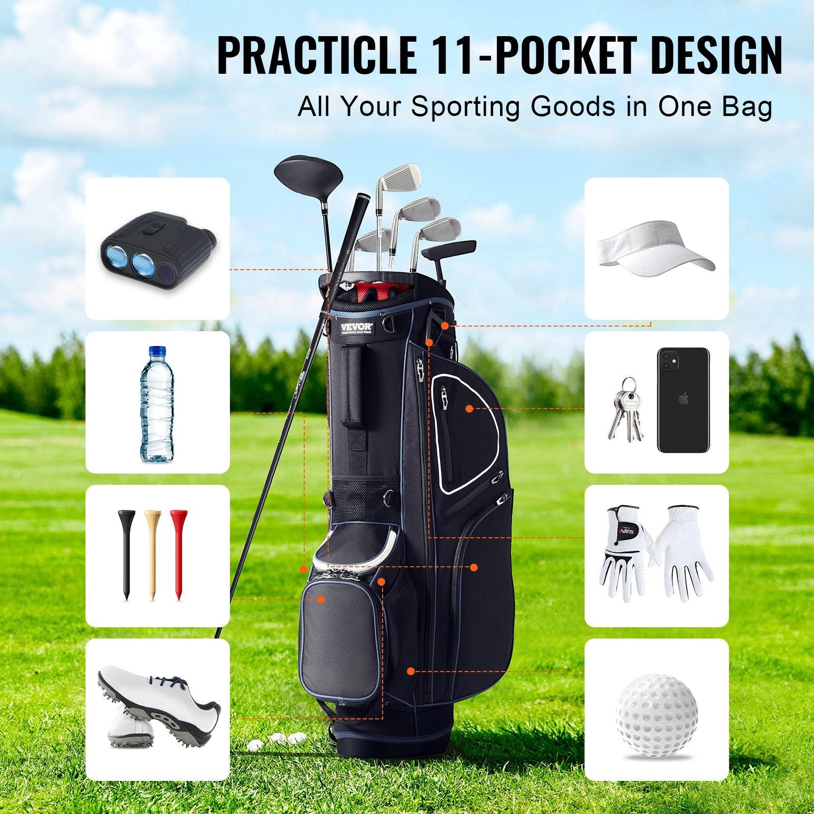 Golf Cart Bag with 14 Way Organizer Divider Top, 35" 11 Pockets Premium Cart Bag with Stand, Durable Golf V952-HHBHHB36YC10TEZZLV0