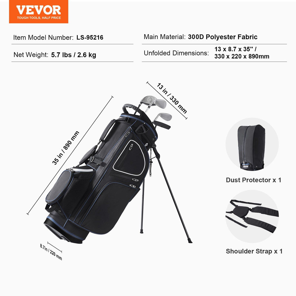 Golf Cart Bag with 14 Way Organizer Divider Top, 35" 11 Pockets Premium Cart Bag with Stand, Durable Golf V952-HHBHHB36YC10TEZZLV0
