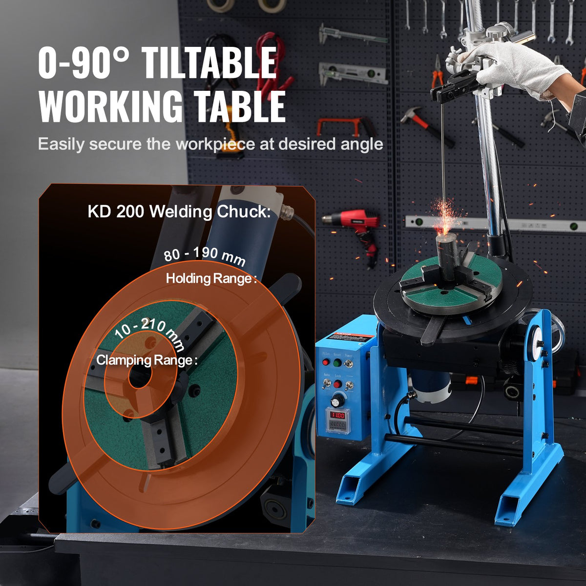 Rotary Welding Positioner 30KG, 0-90 degrees Welding Positioning Turntable Table 1-12RPM 80W, with 12.4 Inch V952-HJBWJX30KG80ONXXLV3
