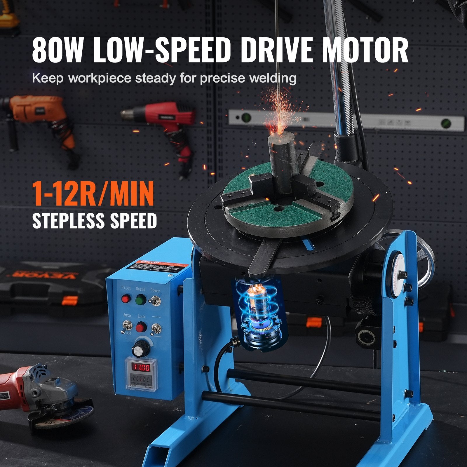 Rotary Welding Positioner 30KG, 0-90 degrees Welding Positioning Turntable Table 1-12RPM 80W, with 12.4 Inch V952-HJBWJX30KG80ONXXLV3