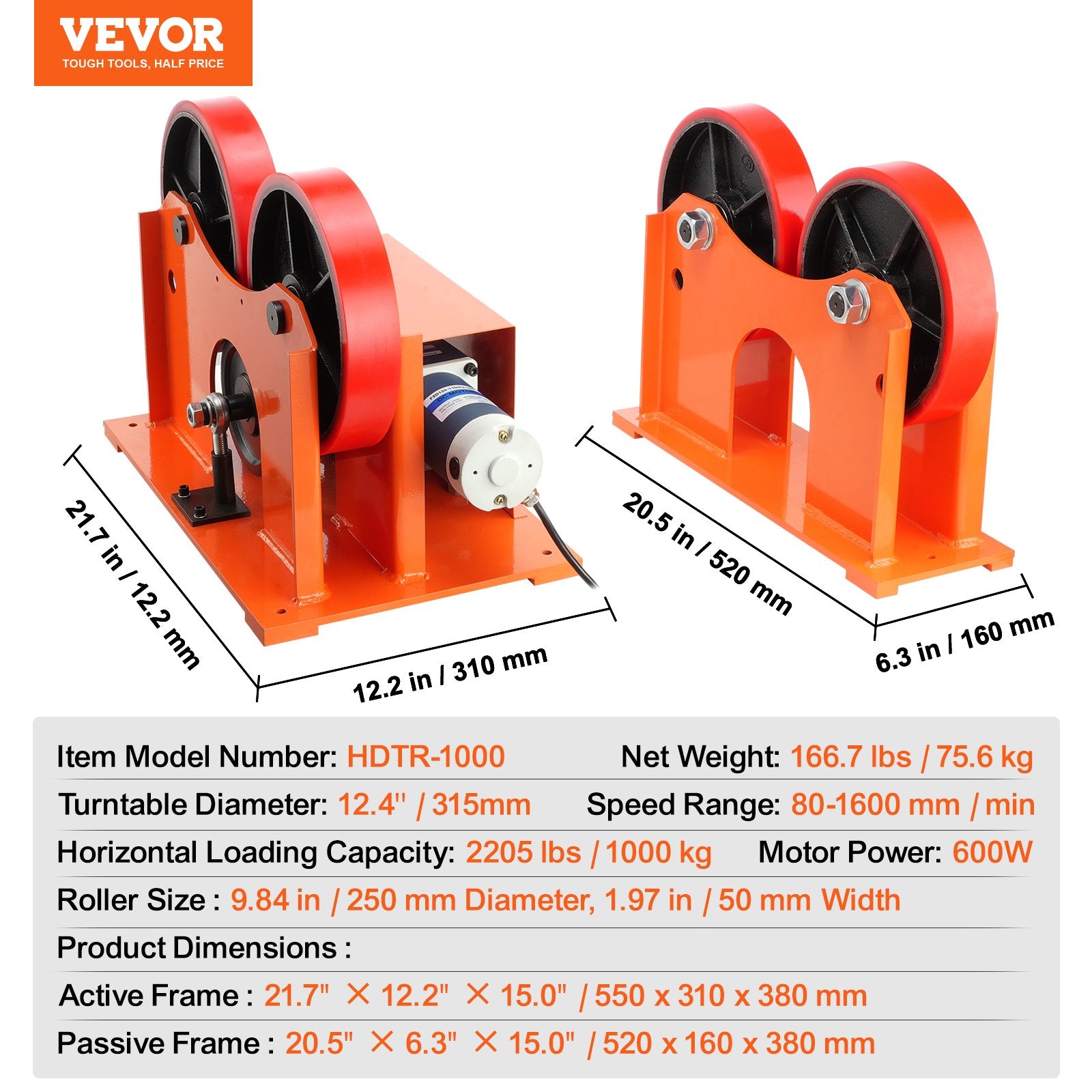 Turning Rolls Linkage Roller, 1000KG/2205LBS Loading Welding Turning Roll, 25-1400mm Diameter, 80-1600 mm/min V952-HJGLJX1000KGVKNQDV3