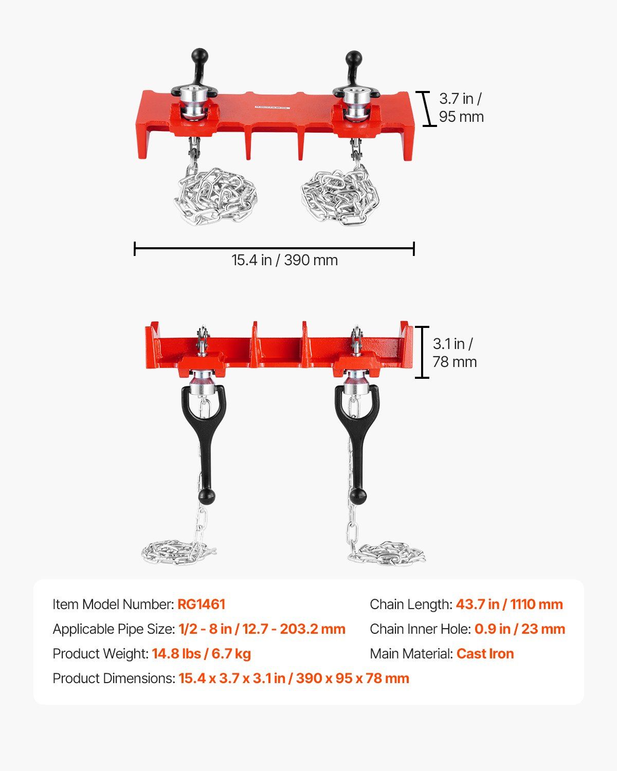 Pipe Welding Vise, 1/2 to 8-inch Pipe Welding Clamp with Dual Chains & Crank Handles, Heavy-Duty Cast Iron V952-HJQ128INCHHSADNZKV0