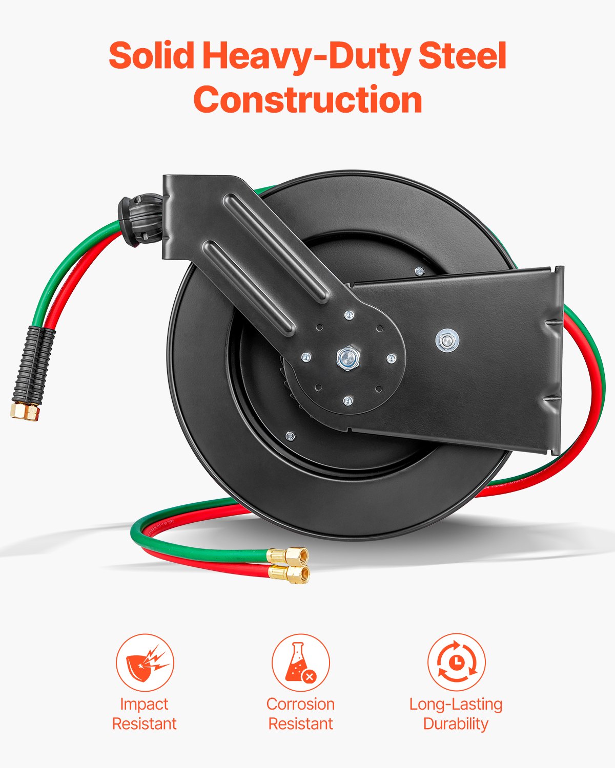 Retractable Welding Hose Reel, 1/4-Inch x 50FT Twin Oxygen Acetylene Rubber Hose Max 300PSI - T Grade, V952-HJRGJP50FTZDID1LEV0