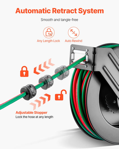 Retractable Welding Hose Reel 1/4 in x 50FT Oxygen Acetylene Rubber Hose R Grade V952-HJRGJP50FTZDLSX8QV0