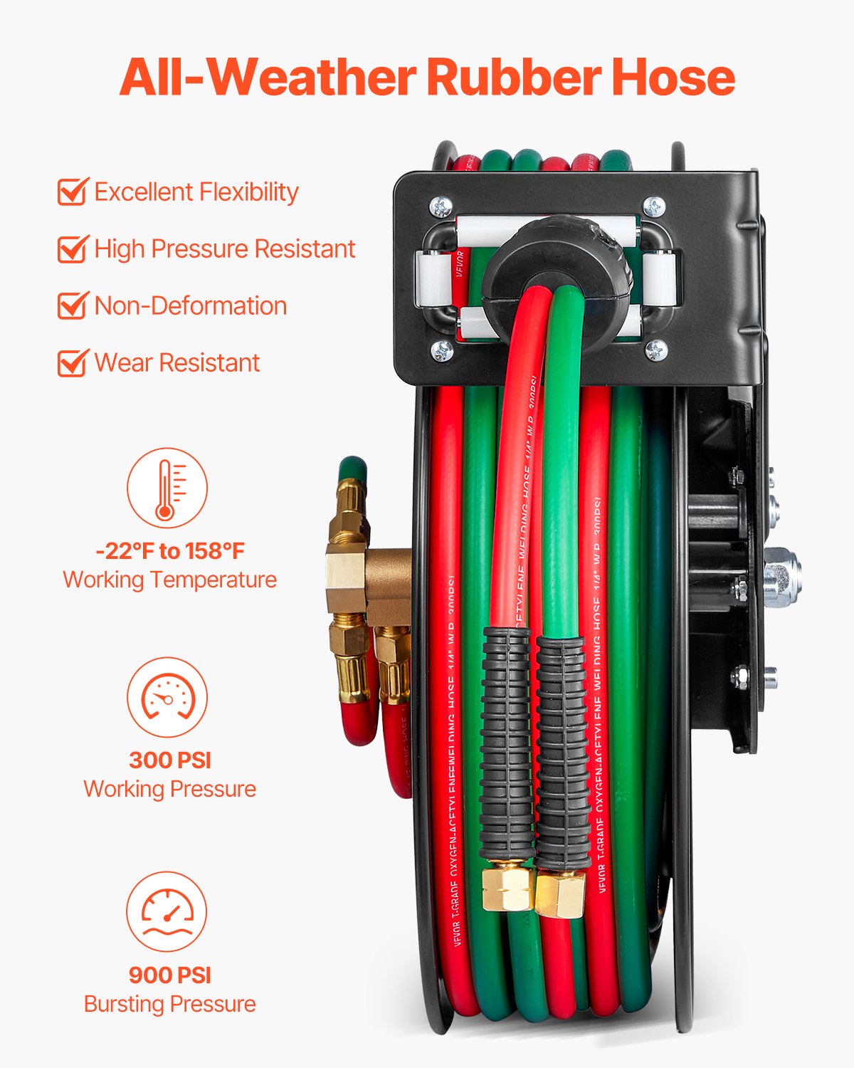 Retractable Welding Hose Reel 1/4 in x 50FT Oxygen Acetylene Rubber Hose R Grade V952-HJRGJP50FTZDLSX8QV0