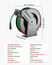 Retractable Welding Hose Reel 1/4 in x 50FT Oxygen Acetylene Rubber Hose R Grade V952-HJRGJP50FTZDLSX8QV0