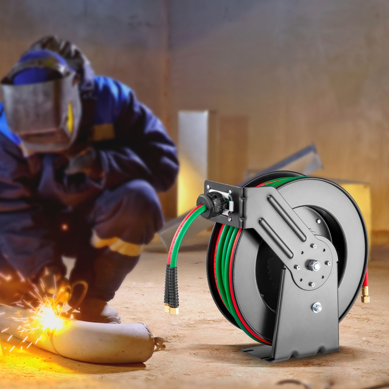 Retractable Welding Hose Reel 1/4 in x 50FT Oxygen Acetylene Rubber Hose R Grade V952-HJRGJP50FTZDLSX8QV0