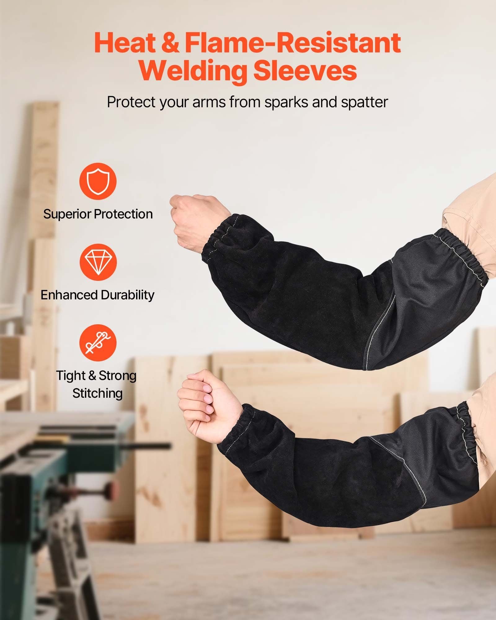Flame Resistant Welding Work Sleeves, Heavy Duty Cowhide Leather & FR Cotton Arm Protection Sleeves for Men V952-HJTXTXNPCMCP9M0S6001V0
