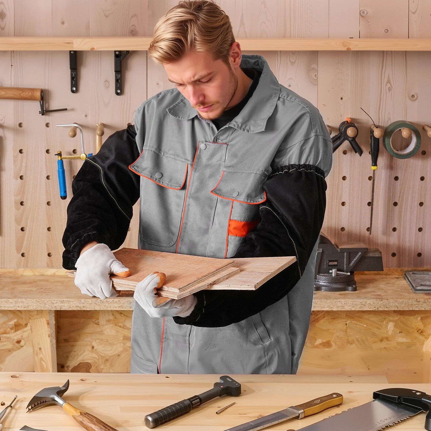 Flame Resistant Welding Work Sleeves, Heavy Duty Cowhide Leather & FR Cotton Arm Protection Sleeves for Men V952-HJTXTXNPCMCP9M0S6001V0
