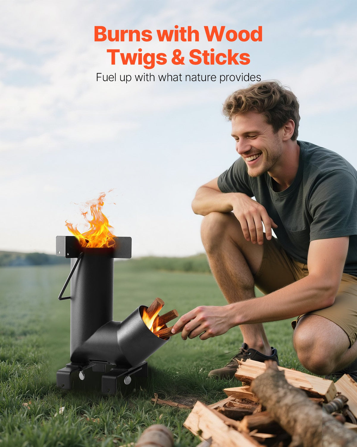 Camping Rocket Stove, Wood Burning Portable Rocket Stove with Carrying Bag for Backpacking, Carbon Steel, V952-HJXLYLTGBKZDOXBBO001V0