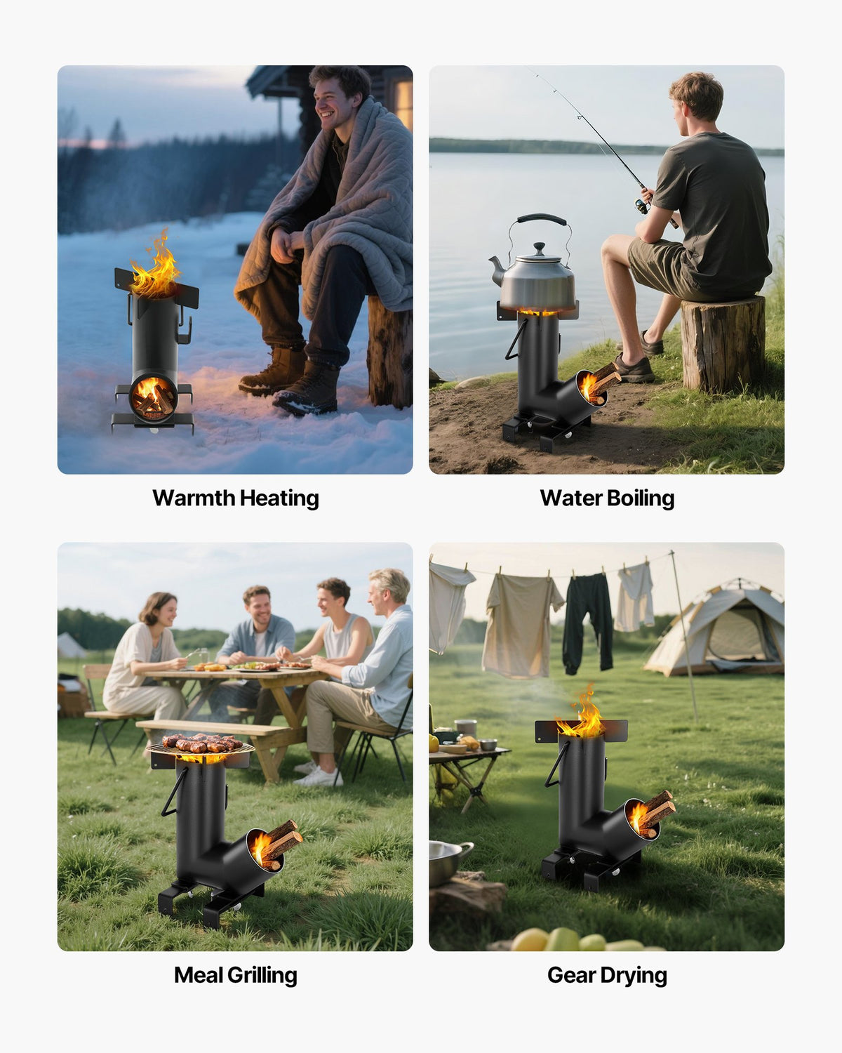 Camping Rocket Stove, Wood Burning Portable Rocket Stove with Carrying Bag for Backpacking, Carbon Steel, V952-HJXLYLTGBKZDOXBBO001V0