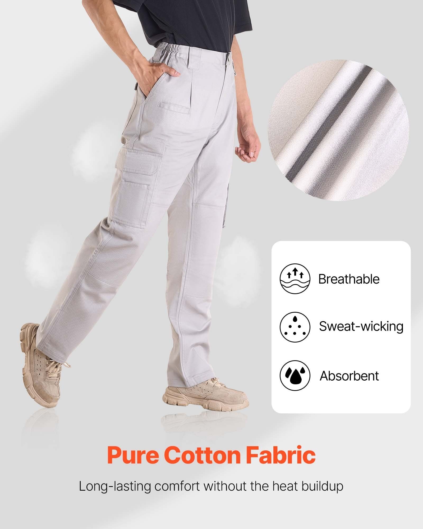 FR Pants for Men, 100% Cotton, Flame-Resistant Cargo Pants with Multi-Pockets and Elastic Waist, Reinforced V952-HJZRKZCMHSMM3TPT8001V0