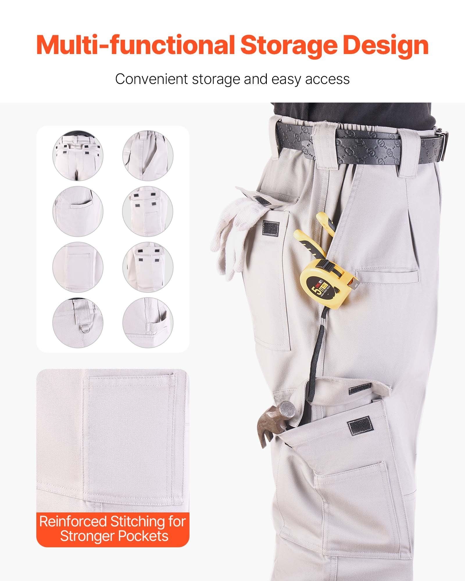 FR Pants for Men, 100% Cotton, Flame-Resistant Cargo Pants with Multi-Pockets and Elastic Waist, Reinforced V952-HJZRKZCMHSMM3TPT8001V0
