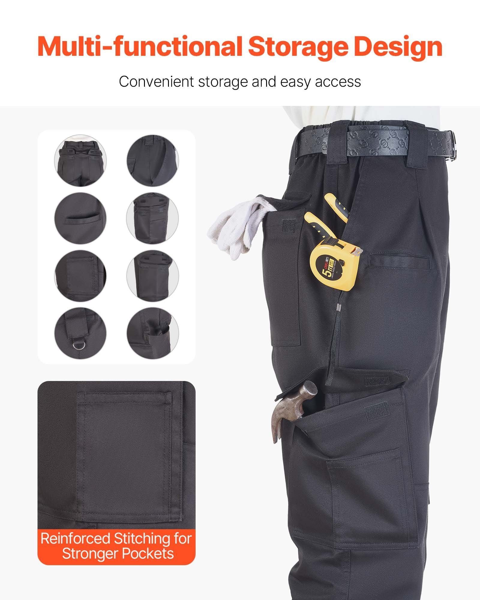 FR Pants for Men, 100% Cotton, Flame-Resistant Cargo Pants with Multi-Pockets and Elastic Waist, Reinforced V952-HJZRKZCMHSMMZRHQG001V0