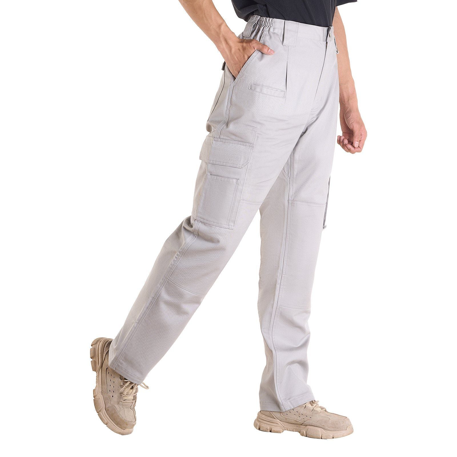 FR Pants for Men, 100% Cotton, Flame-Resistant Cargo Pants with Multi-Pockets and Elastic Waist, Reinforced V952-HJZRKZCMHSXX1T37I001V0