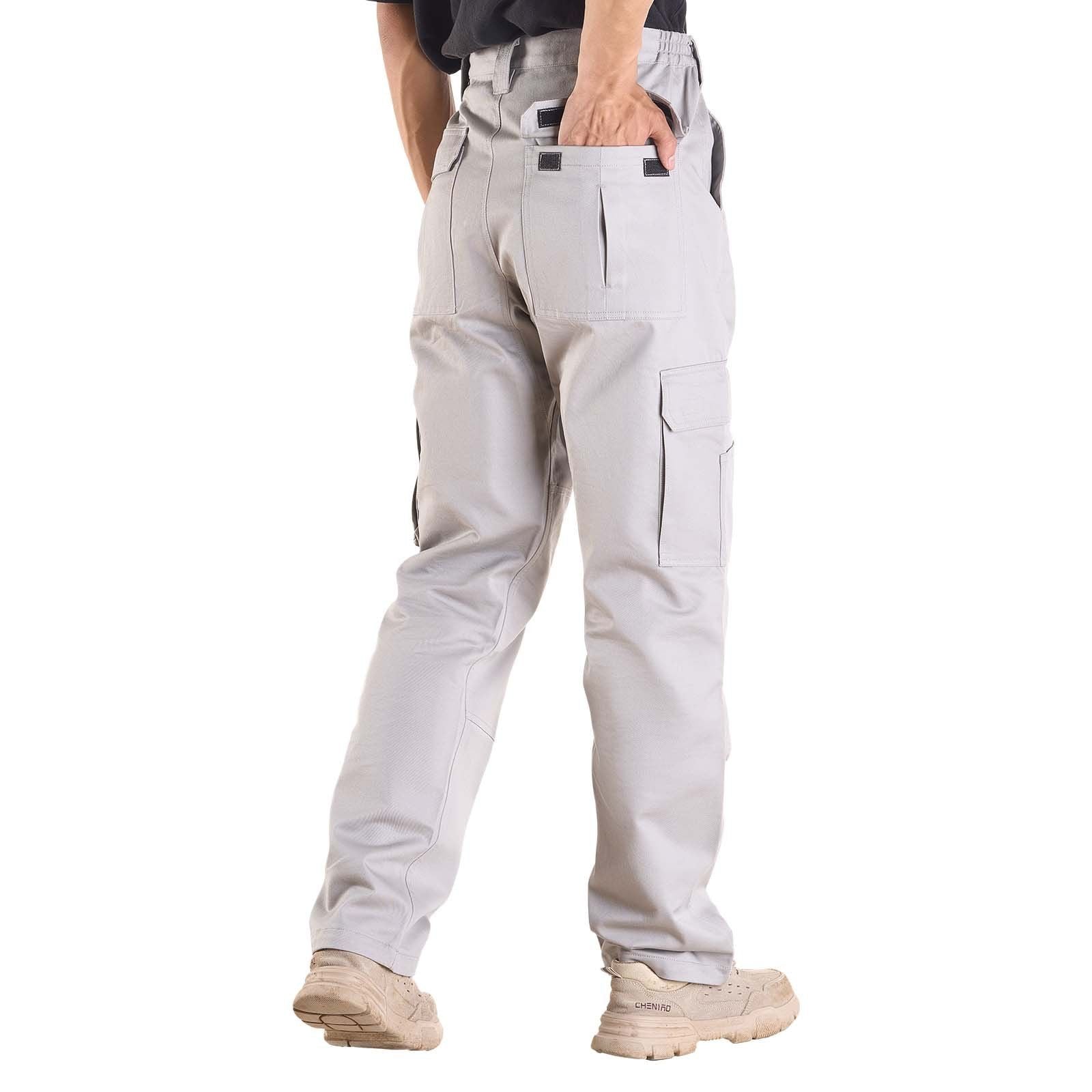 FR Pants for Men, 100% Cotton, Flame-Resistant Cargo Pants with Multi-Pockets and Elastic Waist, Reinforced V952-HJZRKZCMHSXX1T37I001V0