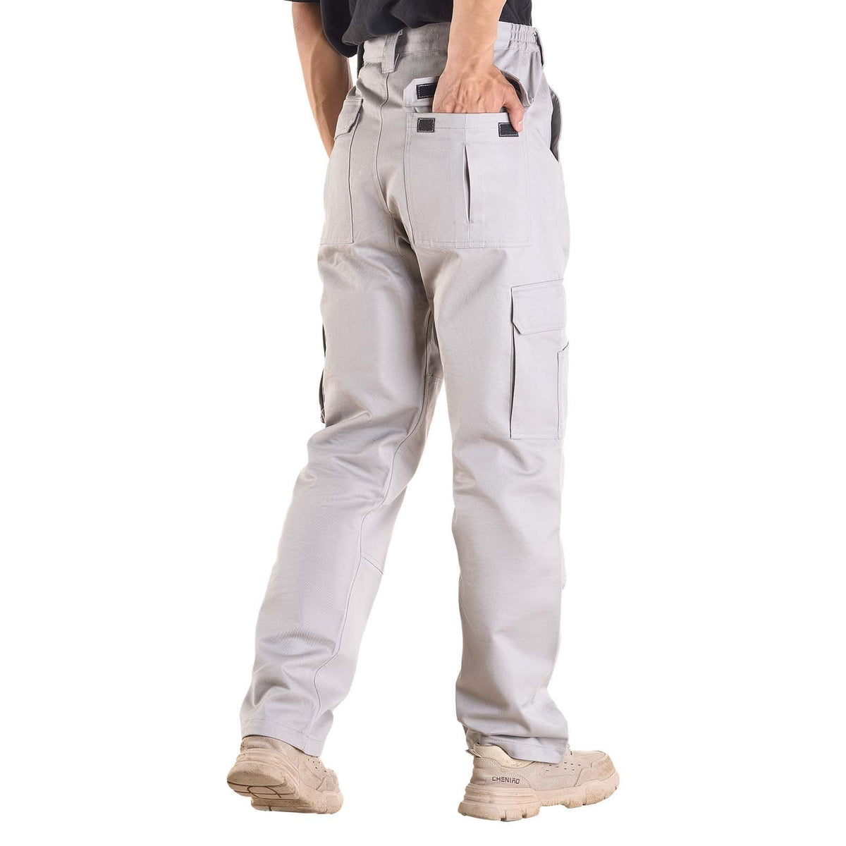 FR Pants for Men, 100% Cotton, Flame-Resistant Cargo Pants with Multi-Pockets and Elastic Waist, Reinforced V952-HJZRKZCMHSXX1T37I001V0
