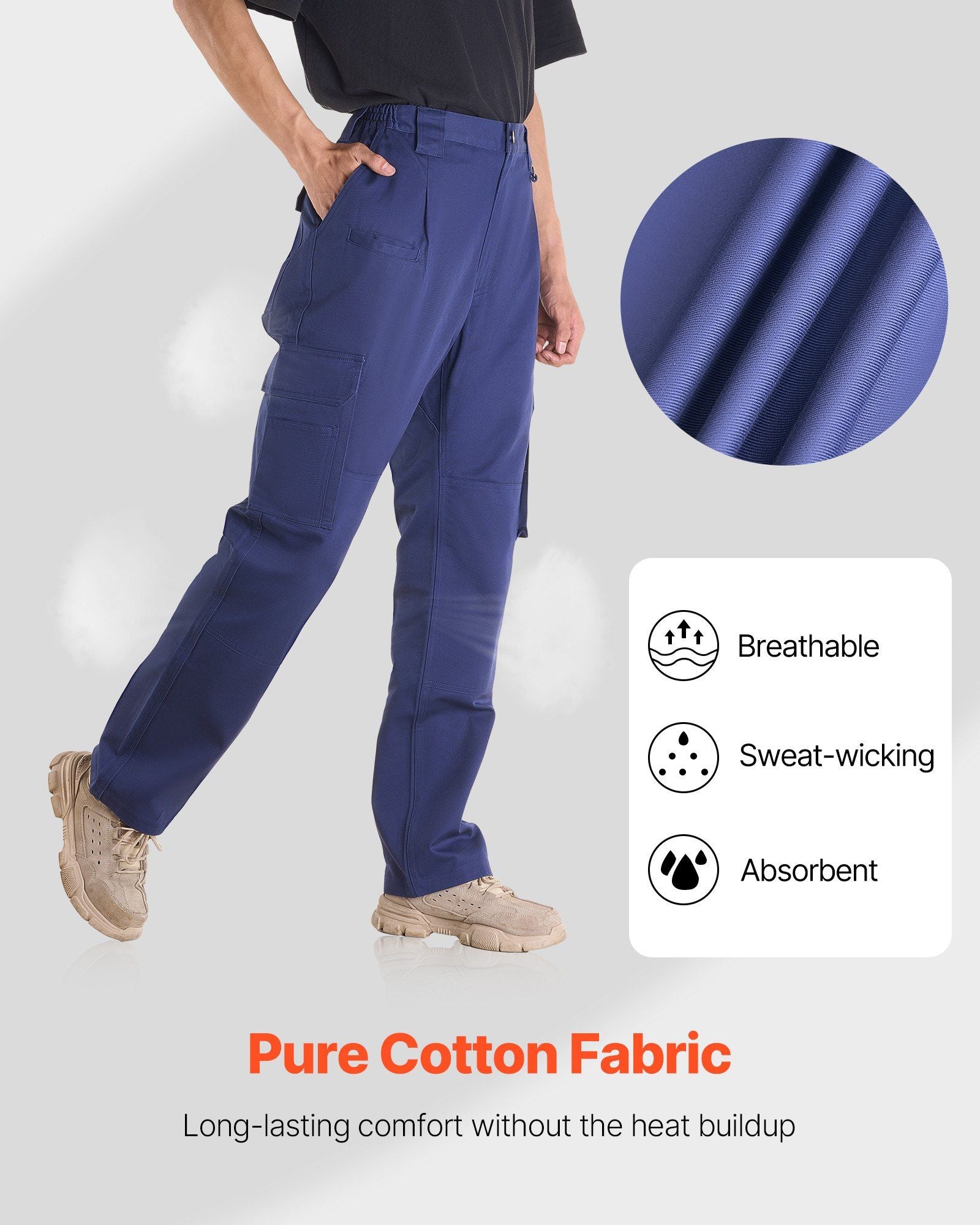 FR Pants for Men, 100% Cotton, Flame-Resistant Cargo Pants with Multi-Pockets and Elastic Waist, Reinforced V952-HJZRKZCMSLSMS20ED001V0