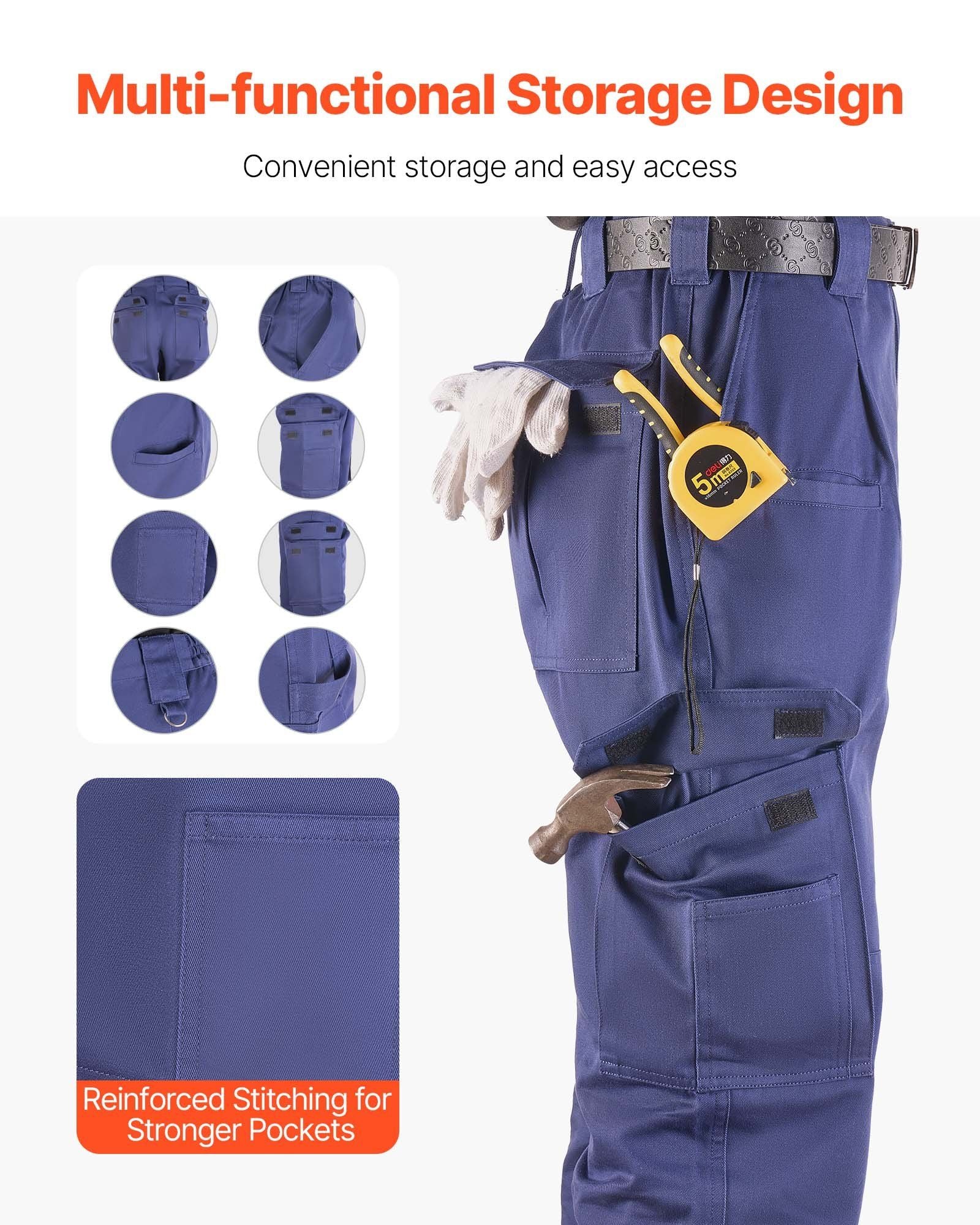 FR Pants for Men, 100% Cotton, Flame-Resistant Cargo Pants with Multi-Pockets and Elastic Waist, Reinforced V952-HJZRKZCMSLSMS20ED001V0