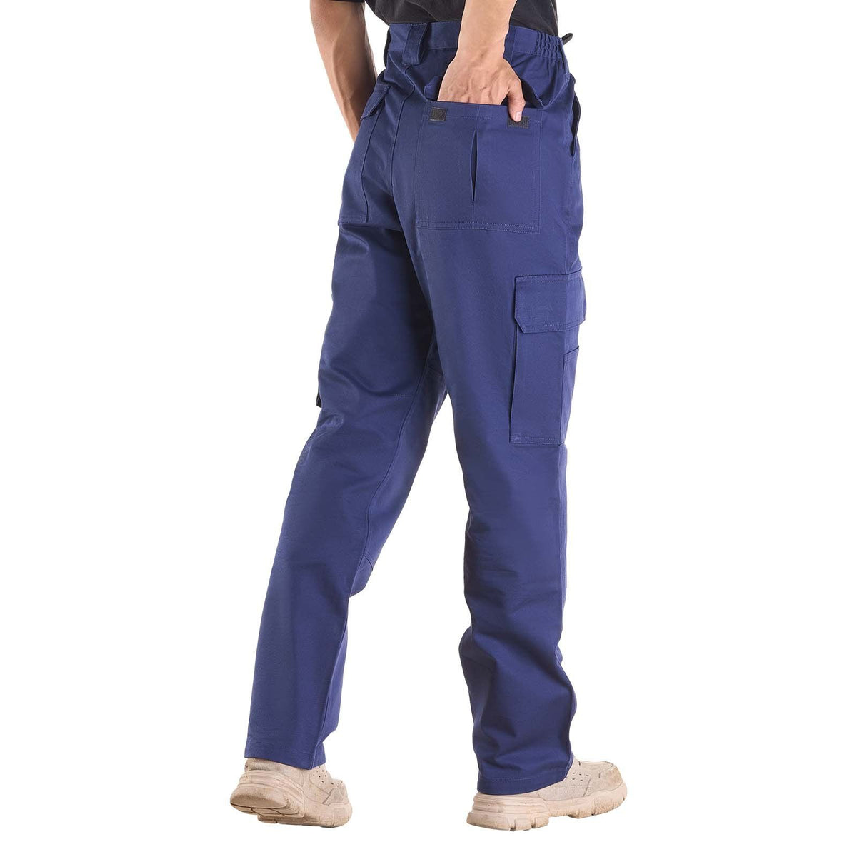 FR Pants for Men, 100% Cotton, Flame-Resistant Cargo Pants with Multi-Pockets and Elastic Waist, Reinforced V952-HJZRKZCMSLSX5R8OA001V0