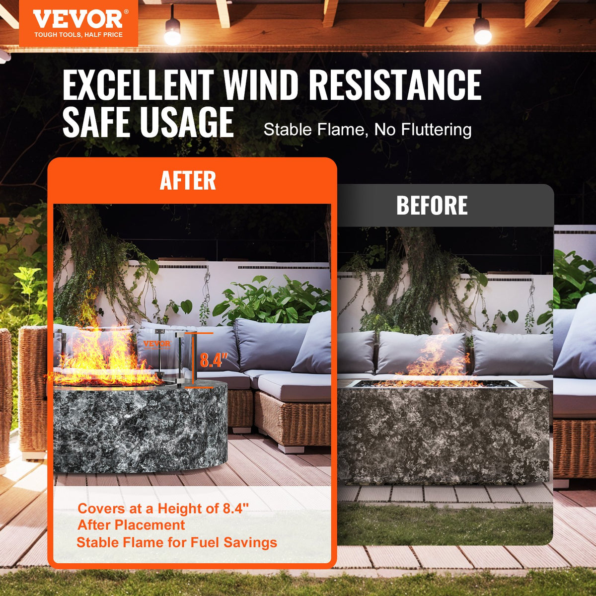 Fire Pit Wind Guard, 740 x 214mm Round Glass Flame Shield, 6mm Thick Fire Table Accessory, Clear Tempered V952-HKFFZGHBLYX8YM3ZUV0