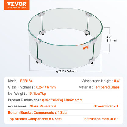 Fire Pit Wind Guard, 740 x 214mm Round Glass Flame Shield, 6mm Thick Fire Table Accessory, Clear Tempered V952-HKFFZGHBLYX8YM3ZUV0