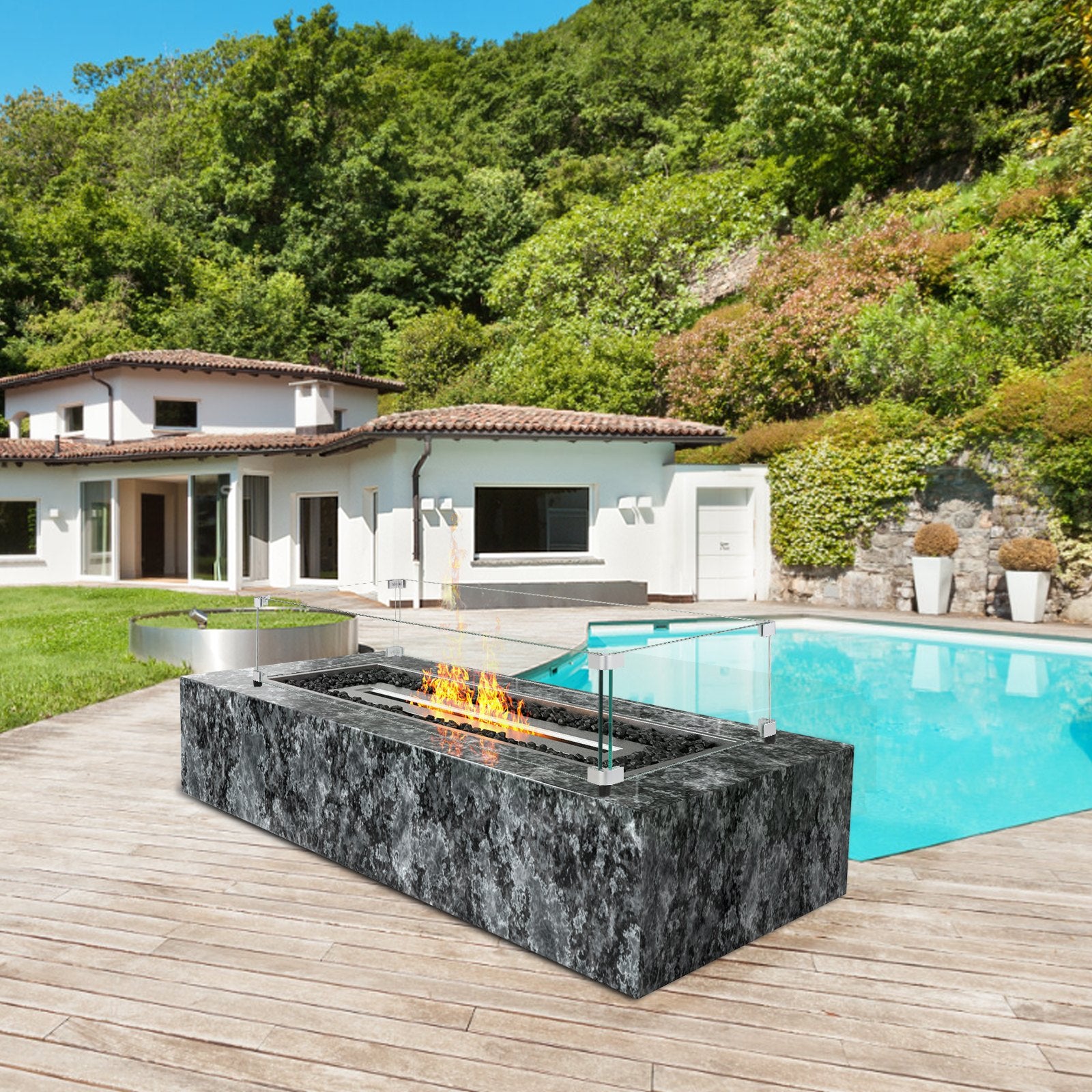 Glass Wind Guard for Rectangular Fire Pit Table 773 x 367 x 191 mm, 8mm Thick and Sturdy Tempered Glass Panel V952-HKFFZGHBLZFX7FXMMV0