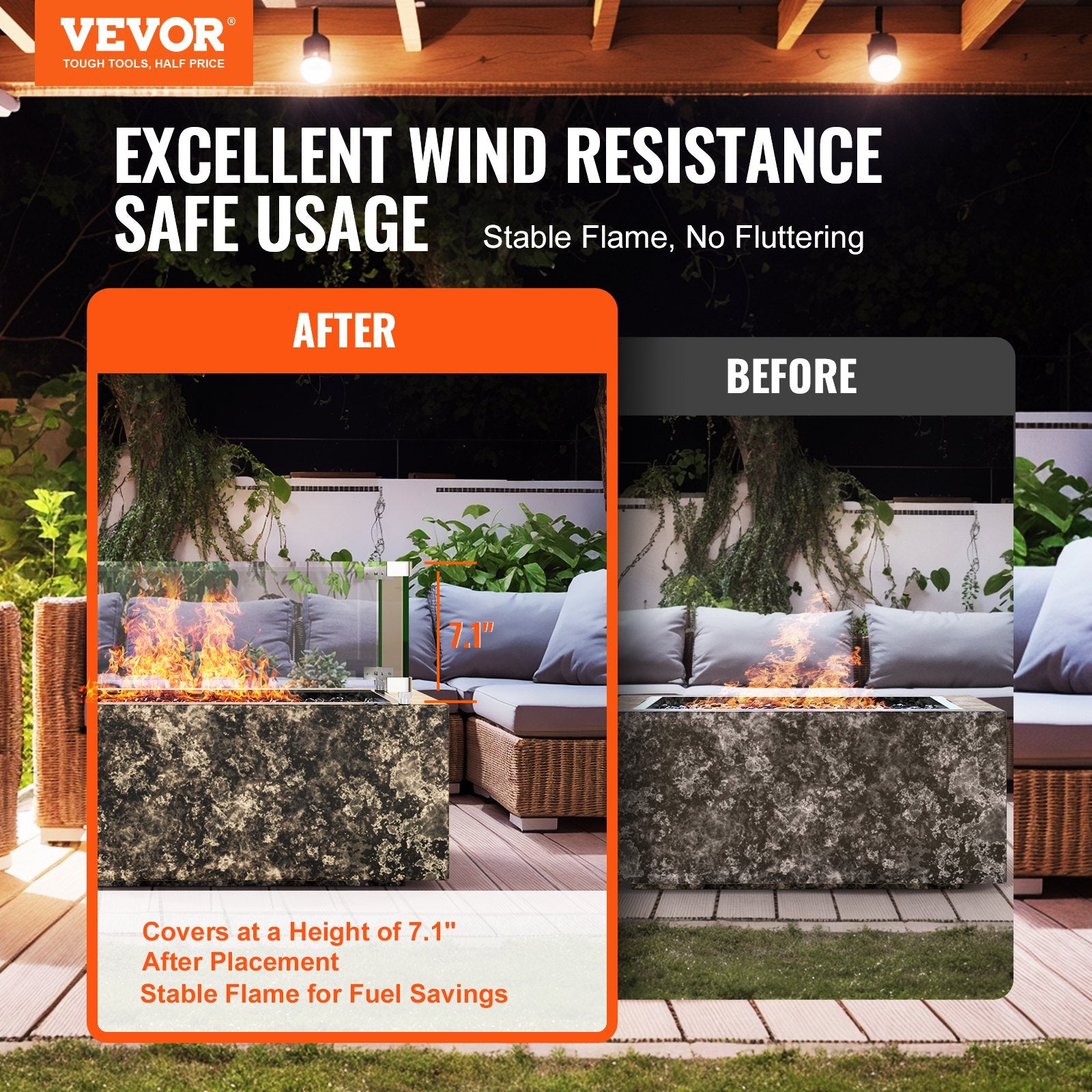 Gas Fire Pit Wind Guard for Square Fire Table, 380 x 380 x 180 mm Clear Tempered Wind Guard for Firepits, 8mm V952-HKFFZGHBLZFX8PISWV0