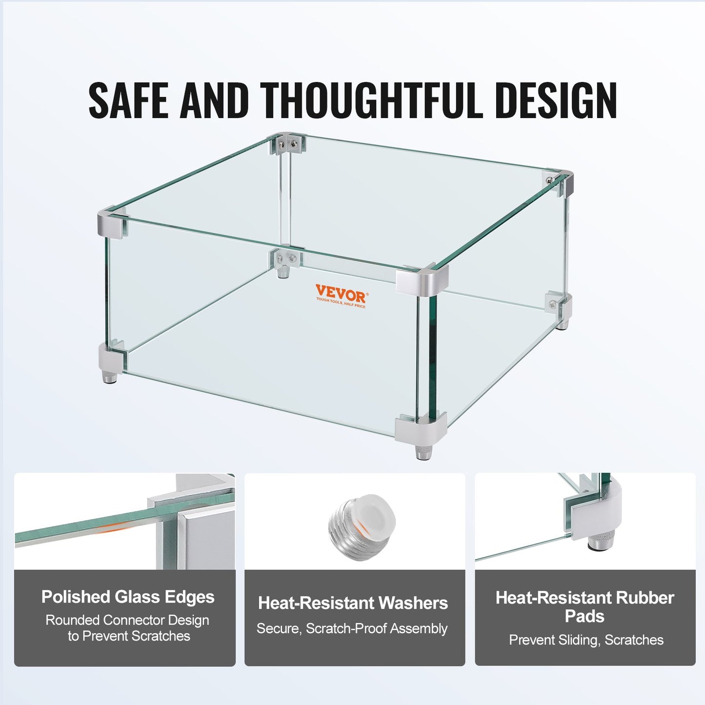Gas Fire Pit Wind Guard for Square Fire Table, 380 x 380 x 180 mm Clear Tempered Wind Guard for Firepits, 8mm V952-HKFFZGHBLZFX8PISWV0