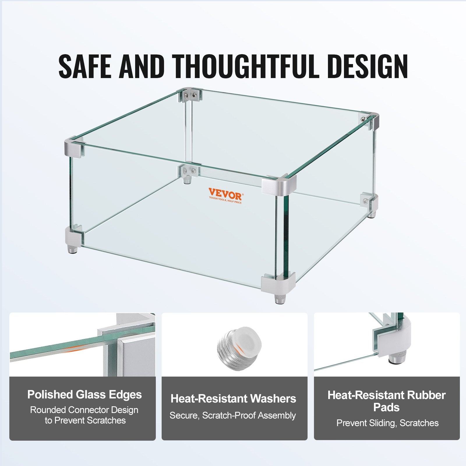 Gas Fire Pit Wind Guard for Square Fire Table, 380 x 380 x 180 mm Clear Tempered Wind Guard for Firepits, 8mm V952-HKFFZGHBLZFX8PISWV0