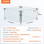 Gas Fire Pit Wind Guard for Square Fire Table, 380 x 380 x 180 mm Clear Tempered Wind Guard for Firepits, 8mm V952-HKFFZGHBLZFX8PISWV0