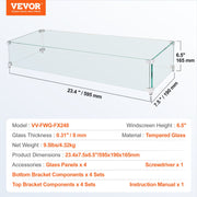 Gas Fire Pit Wind Guard for Square Fire Table, 595 x 190 x 165 mm Clear Tempered Wind Guard for Firepits, 8mm V952-HKFFZGHBLZFXHZGELV0