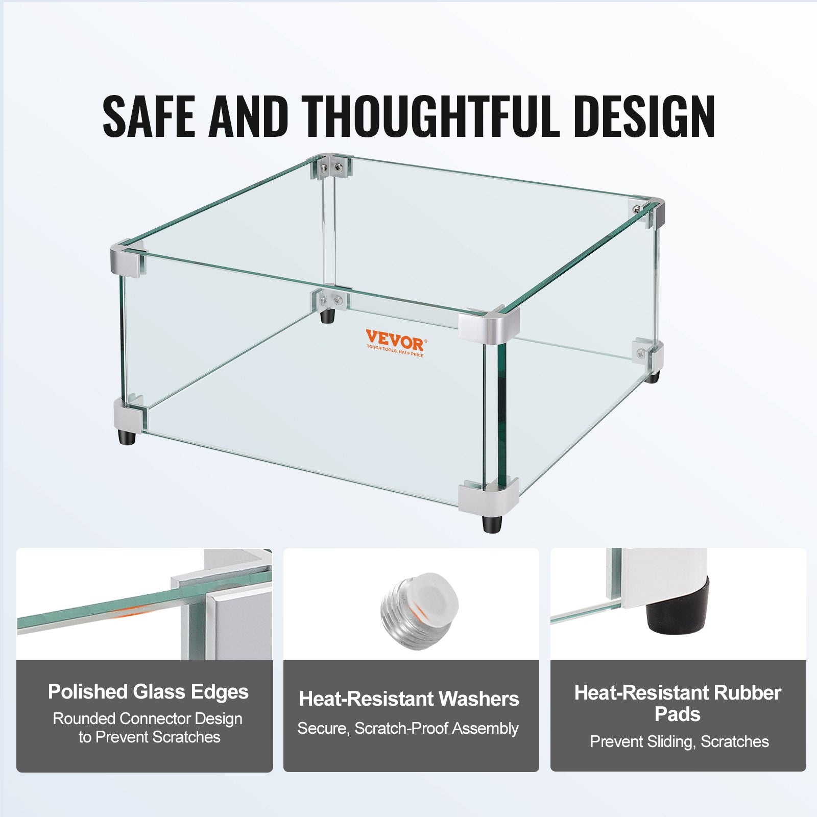 Gas Fire Pit Wind Guard for Square Fire Table, 543 x 543 x 191 mm Clear Tempered Wind Guard for Firepits, 8mm V952-HKFFZGHBLZFXI4JMNV0