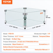 Gas Fire Pit Wind Guard for Square Fire Table, 543 x 543 x 191 mm Clear Tempered Wind Guard for Firepits, 8mm V952-HKFFZGHBLZFXI4JMNV0