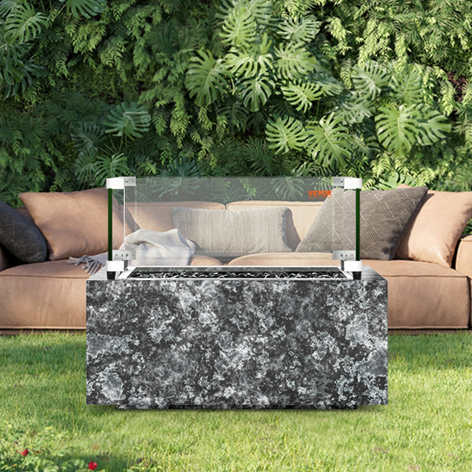 Gas Fire Pit Wind Guard for Square Fire Table, 543 x 543 x 191 mm Clear Tempered Wind Guard for Firepits, 8mm V952-HKFFZGHBLZFXI4JMNV0