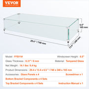 Glass Wind Guard for Rectangular Fire Pit Table 748 x 340 x 165 mm, 8mm Thick and Sturdy Tempered Glass Panel V952-HKFFZGHBLZFXSC3QFV0