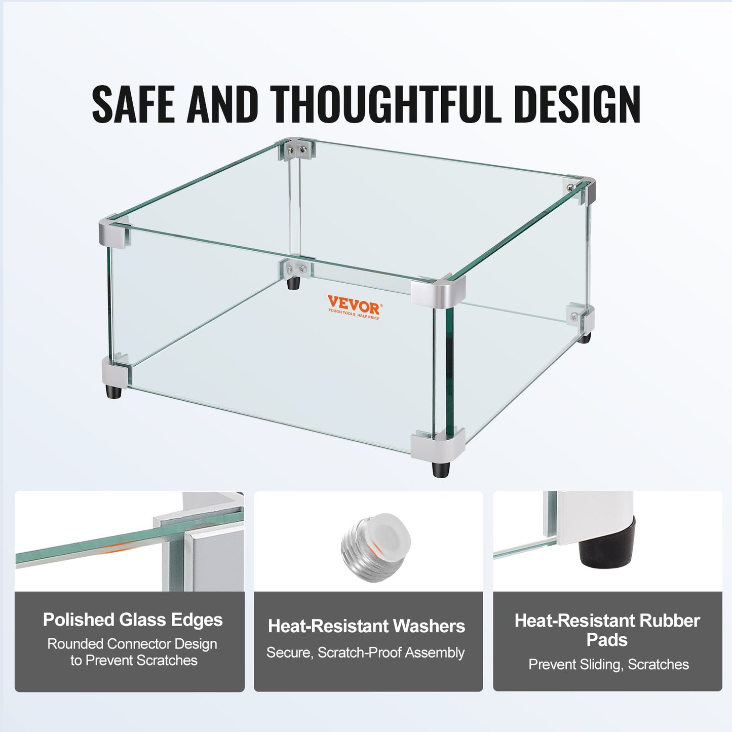 Gas Fire Pit Wind Guard for Square Fire Table, 493 x 493 x 191 mm Clear Tempered Wind Guard for Firepits, 8mm V952-HKFFZGHBLZFXVKL90V0