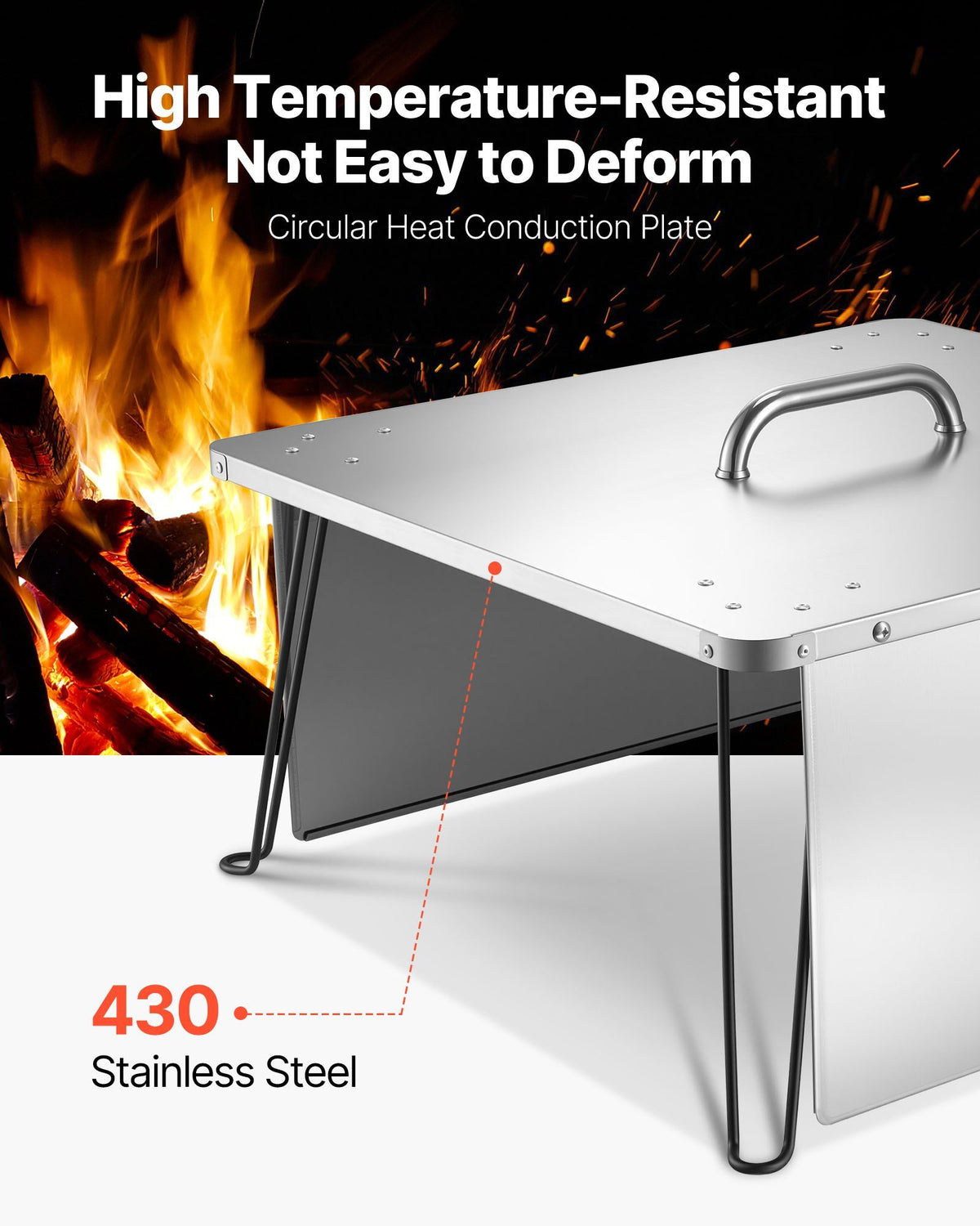 Fire Pit Heat Deflector, 645x645x370 mm Square Outdoor Burner Cover, Stainless Steel Bonfire Camping Wood V952-HKGRZFX25YC0ER15N001V0