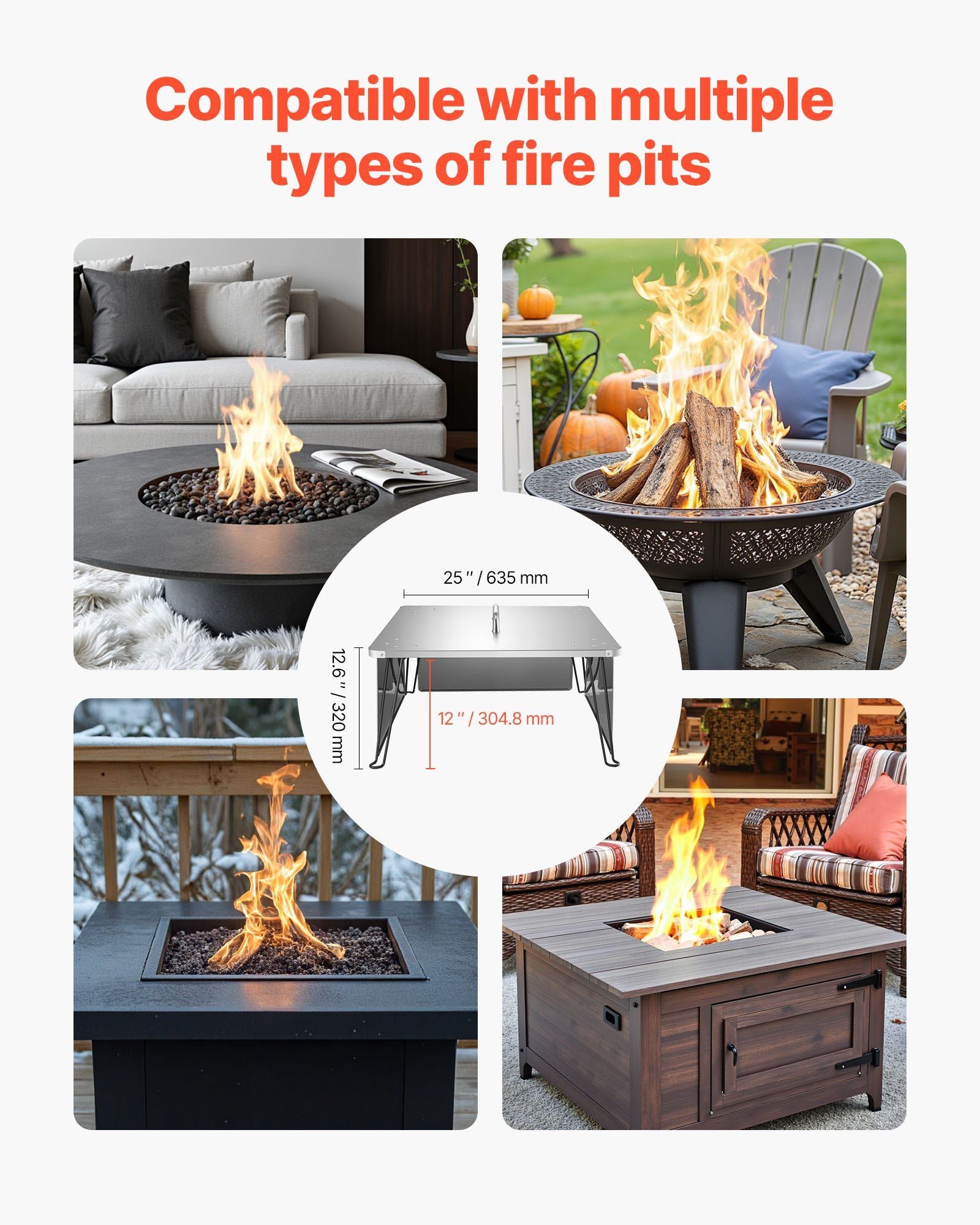 Fire Pit Heat Deflector, 645x645x370 mm Square Outdoor Burner Cover, Stainless Steel Bonfire Camping Wood V952-HKGRZFX25YC0ER15N001V0