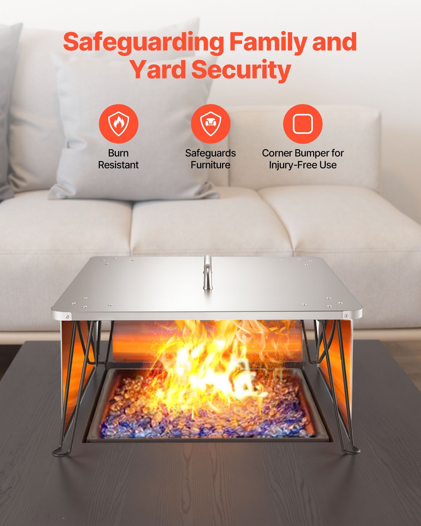 Fire Pit Heat Deflector, 645x645x370 mm Square Outdoor Burner Cover, Stainless Steel Bonfire Camping Wood V952-HKGRZFX25YC0ER15N001V0