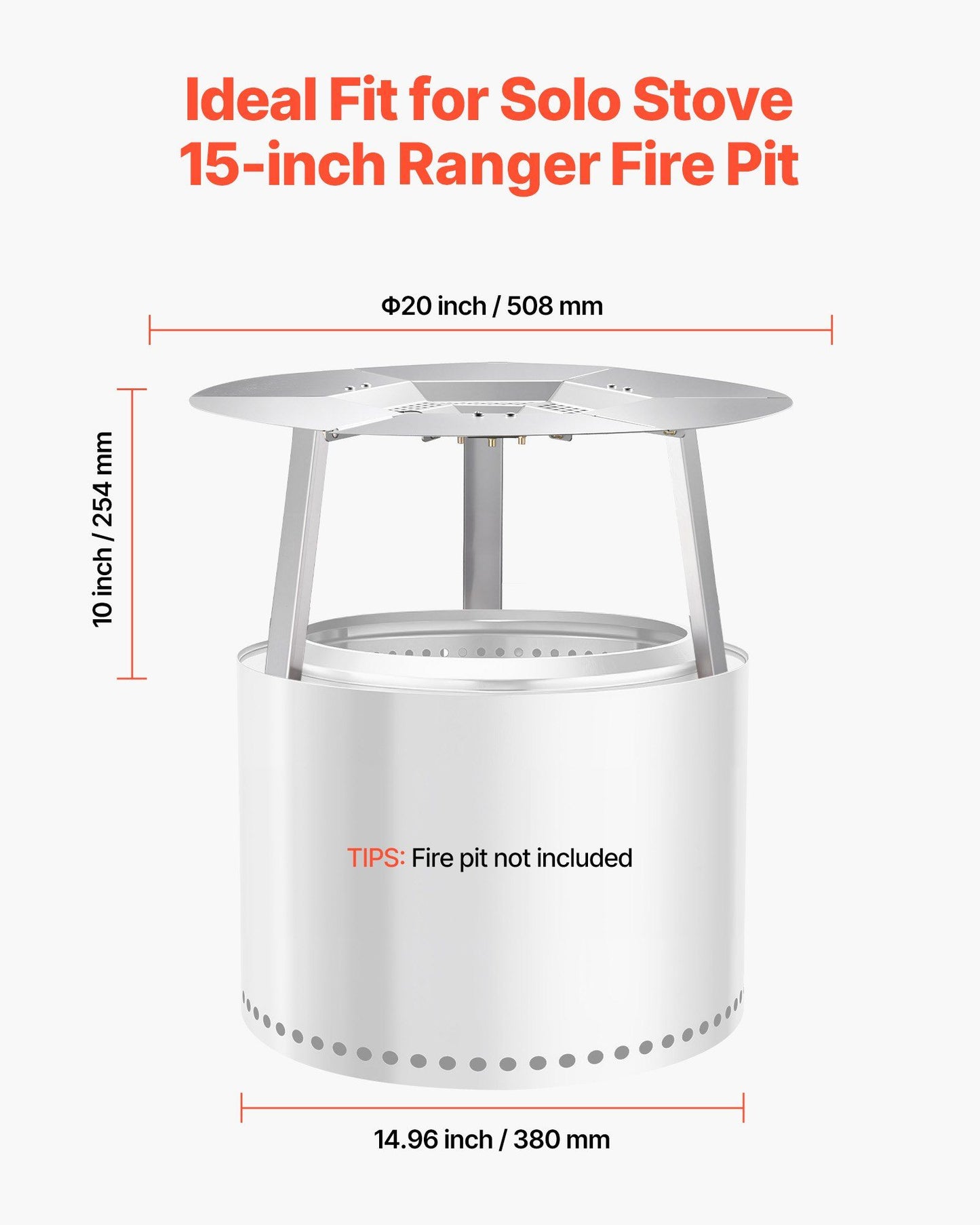 Fire Pit Heat Deflector for Solo Stove Ranger, 508 mm Round for Wood Burning Fire Pit, 304 Stainless Steel V952-HKGRZYX20YC0WHO09001V0
