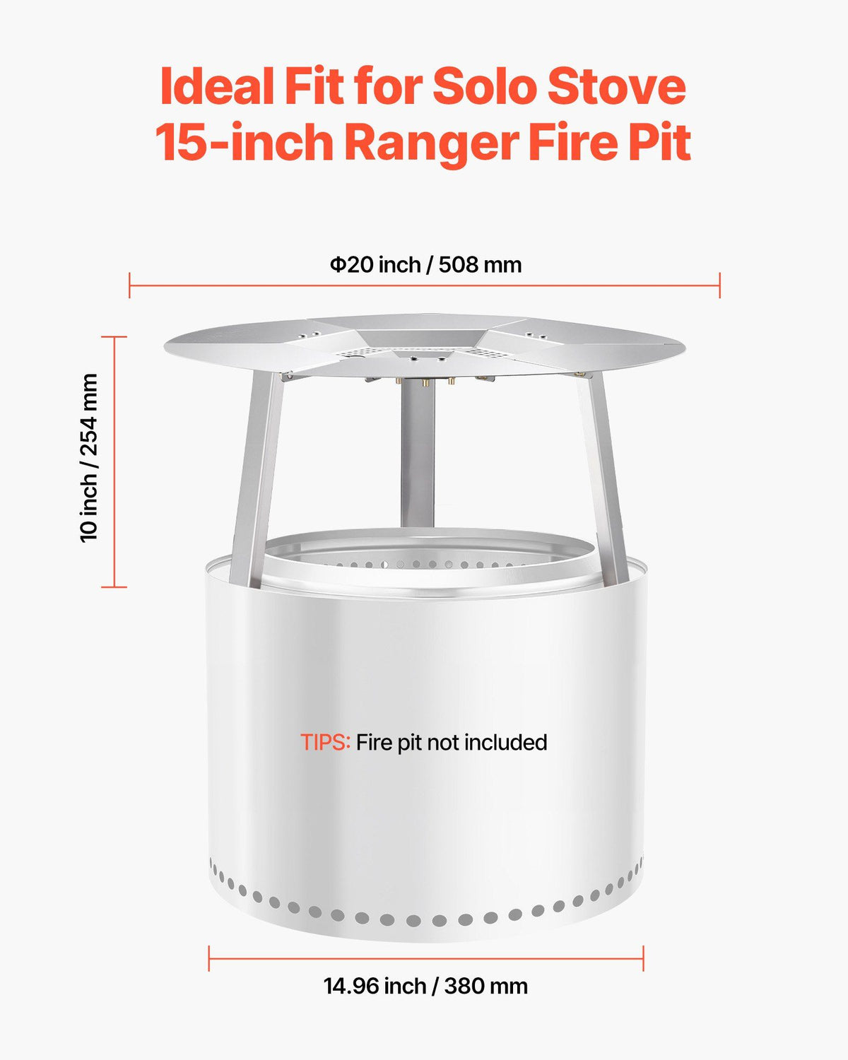 Fire Pit Heat Deflector for Solo Stove Ranger, 508 mm Round for Wood Burning Fire Pit, 304 Stainless Steel V952-HKGRZYX20YC0WHO09001V0