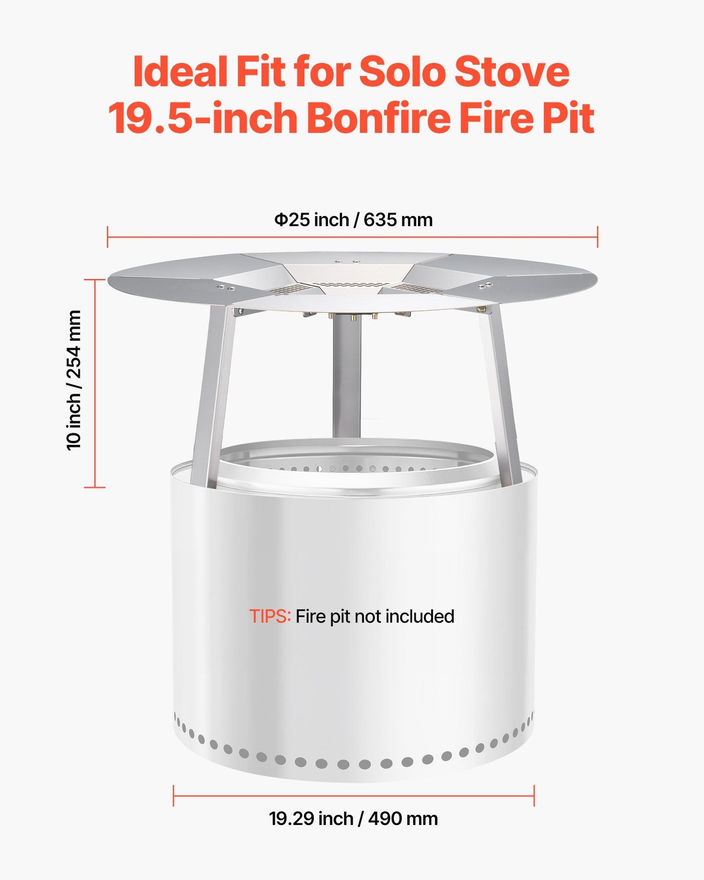 Fire Pit Heat Deflector for Solo Stove Yukon, 635 mm Bonfire Round for Wood Burning Fire Pit, 304 Stainless V952-HKGRZYX25YC038CGP001V0